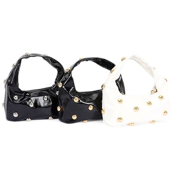 Black and White Metal Studded Handbag - Picture 1 of 8